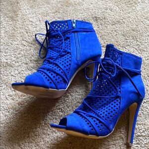 Blue Women's High Heel Ankle Boots